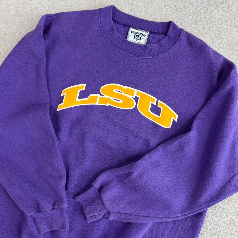 Vintage 90s Lee LSU Tigers Sweatshirt Size L Mens Purple College Crewneck USA